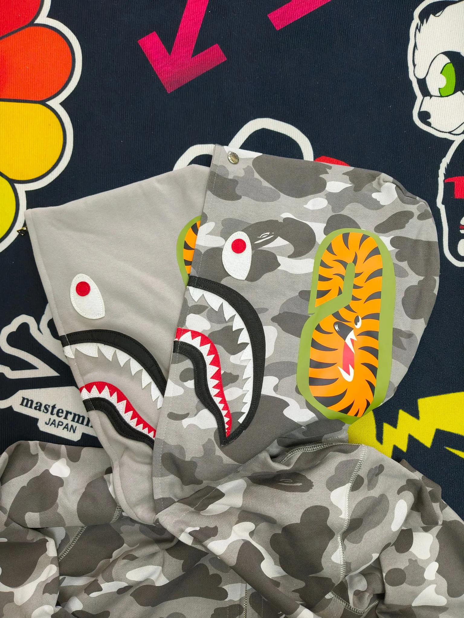 XX 231 BAPE WGM letter patch camouflage pattern double hooded zipper sweatshirt 1200 grams of pure cotton custom fabric 1:1 heavyweight couple model: S-XXL [camouflage gray, camouflage green]